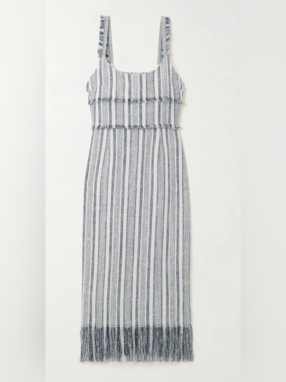 La Ligne Jordan Striped Knit Fringe Midi Dress in Navy and White NWT